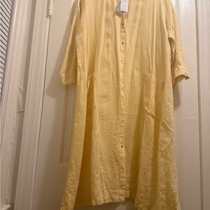 Brand New J. Jill Light Yellow Linen Long Sleeve Dress or Duster with pockets